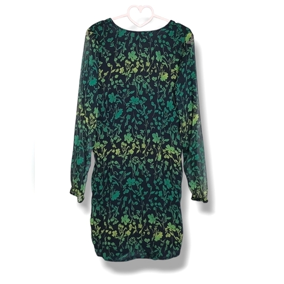 NWT A New Day Long Sleeve Ruched Front Bodycon Dress in Green Ombre Floral - Picture 4 of 9